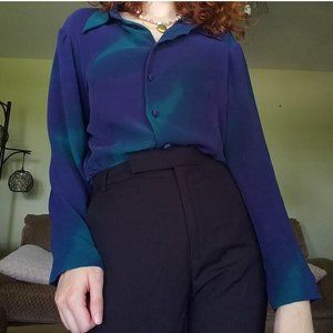 Vintage 80s Blue Button Up / Blouse.